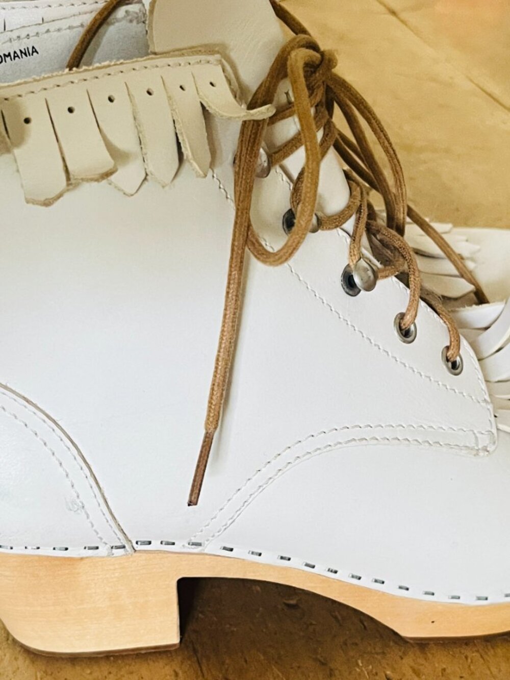 SWEDISH HASBEENS Wood Clog White Leather Kiltie Lace Up Booties 40 - Picture 16 of 16